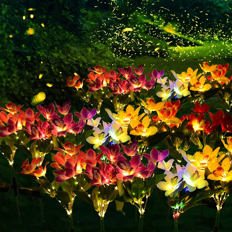 

1pc LED Solar Ground Lights,Artificial Flower Lawn Lights, 7-head Solar Orchid Lights for Patio Yard Garden Christmas Decoration
