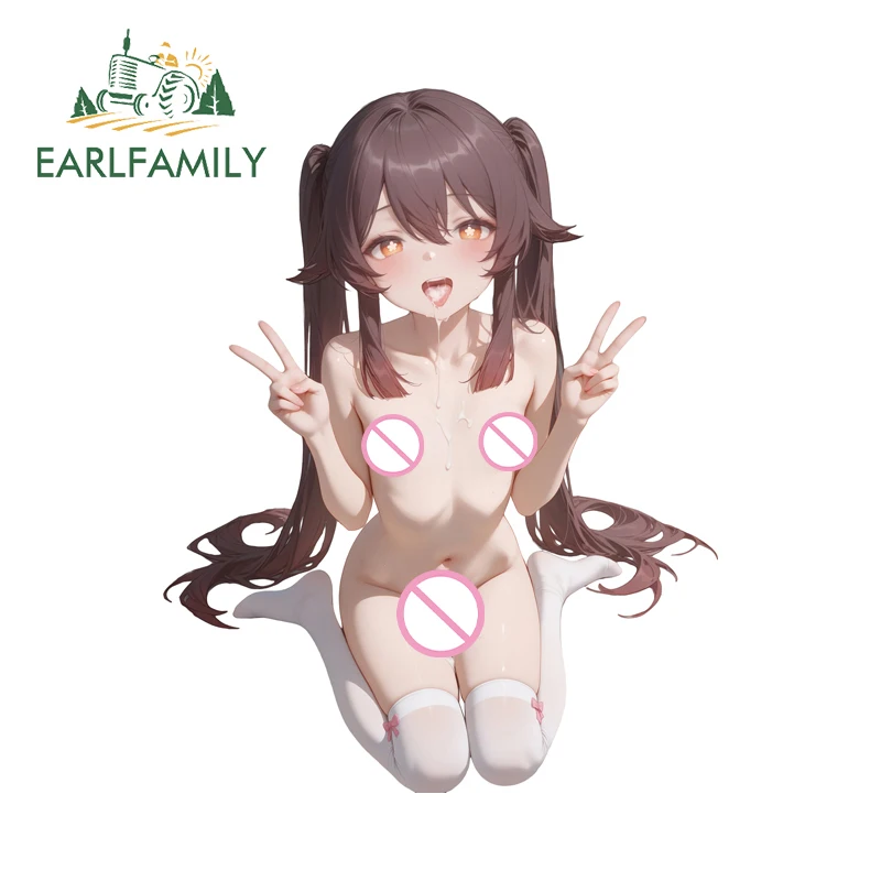 

EARLFAMILY Cute Hutao Kneeling Car Stickers Anime Genshin Impact Vinyl Windshield Decal Waterproof Toolbox Graphics Car Goods