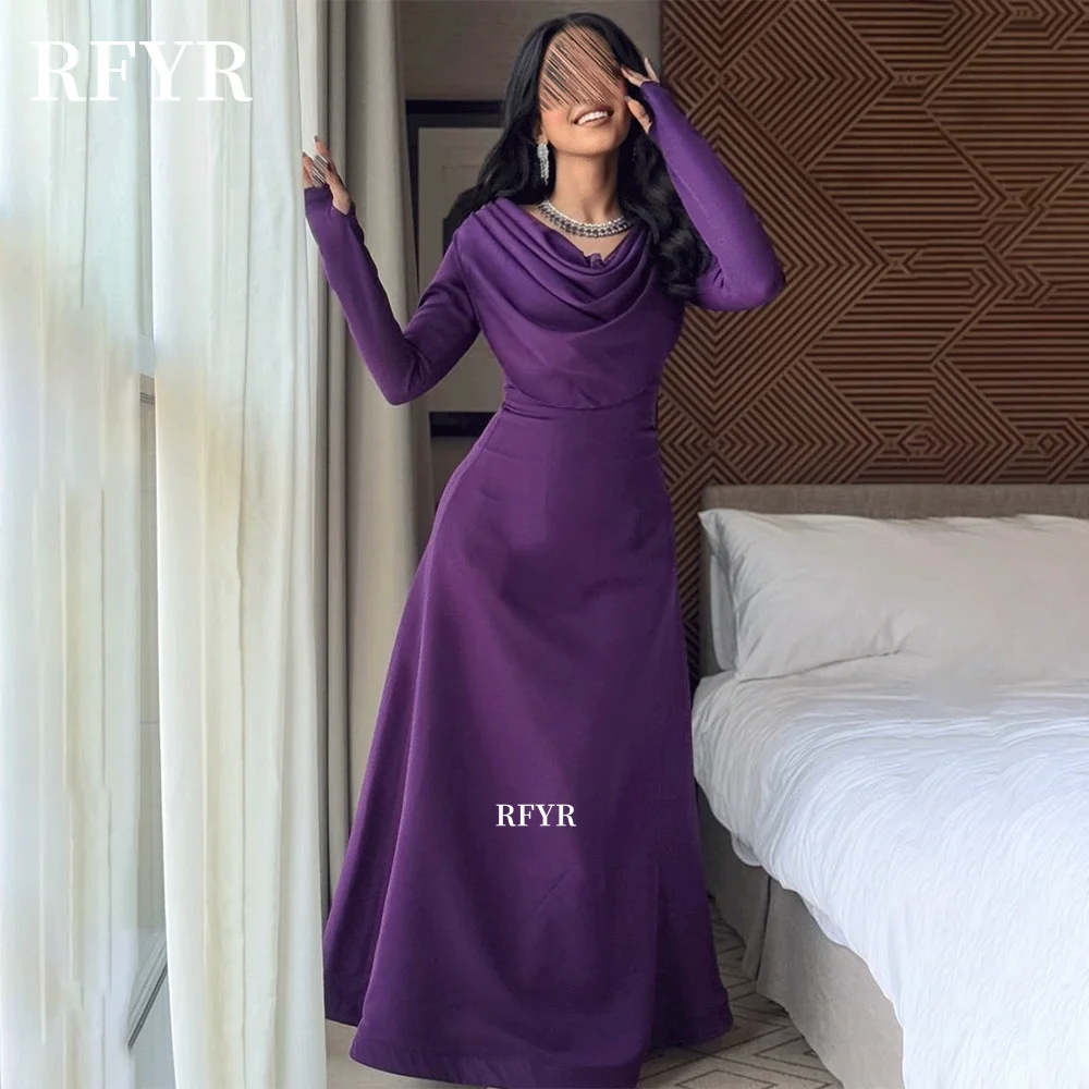 

RFYR Long Sleeve Prom Dress with Pleats Party Dress A Line Celebrity Gala Dress for Women Evening Dress مناسبة Customized