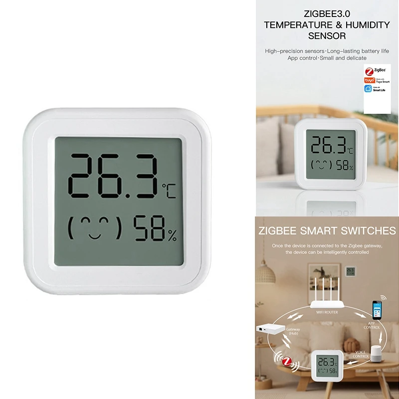 Tuya Zigbee Temperature Humidity Sensor With LCD Screen Smart APP Monitor Real-Time Remotely For Alexa/Google Home