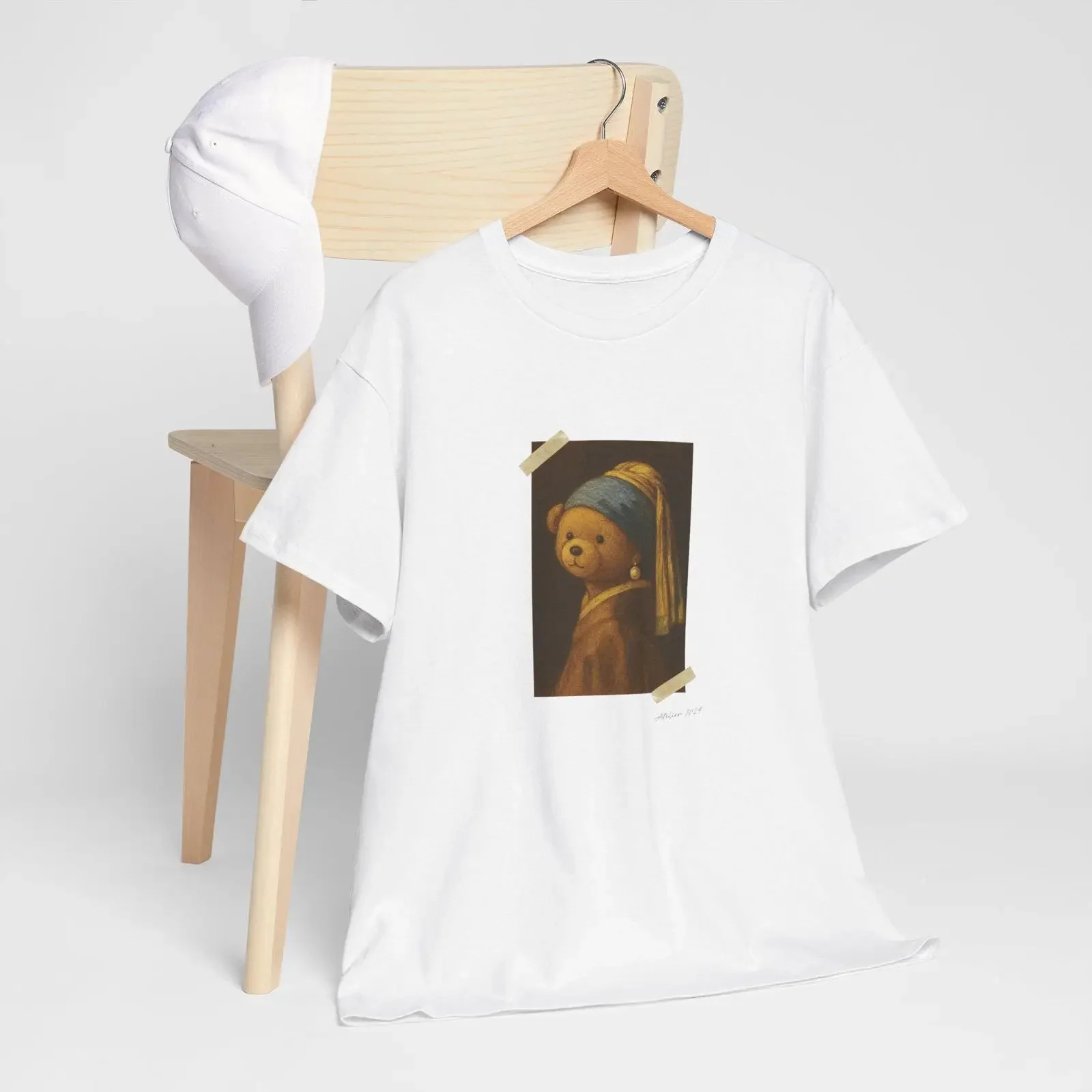 Girl with a Pearl Earring Teddy Bear Art T shirt vintage Washed Breathable Stretched designer clothes fashion homme Versatile