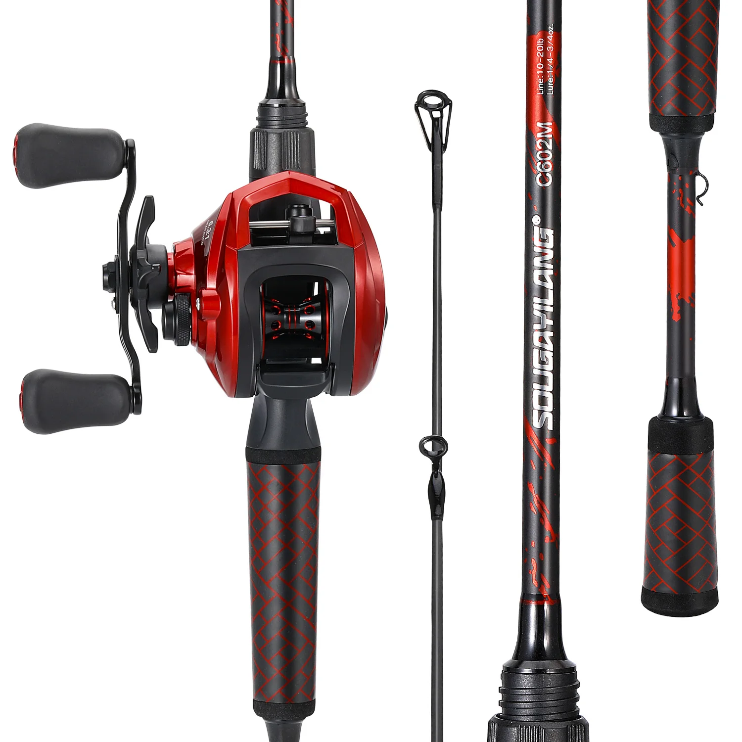 

Удочка и катушка для ловли баса Sougayilang: Комплект из карбонового удилища и высокоскоростной катушки 6.3:1 с максимальной нагрузкой 8 кг, легкий вес