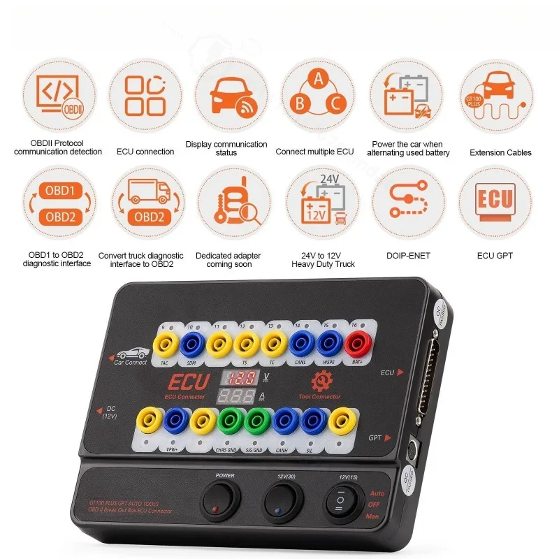 GT100 PLUS GPT ENET DOIP 24V-12V AUTO TOOLS OBD II Break Out Box ECU Connector