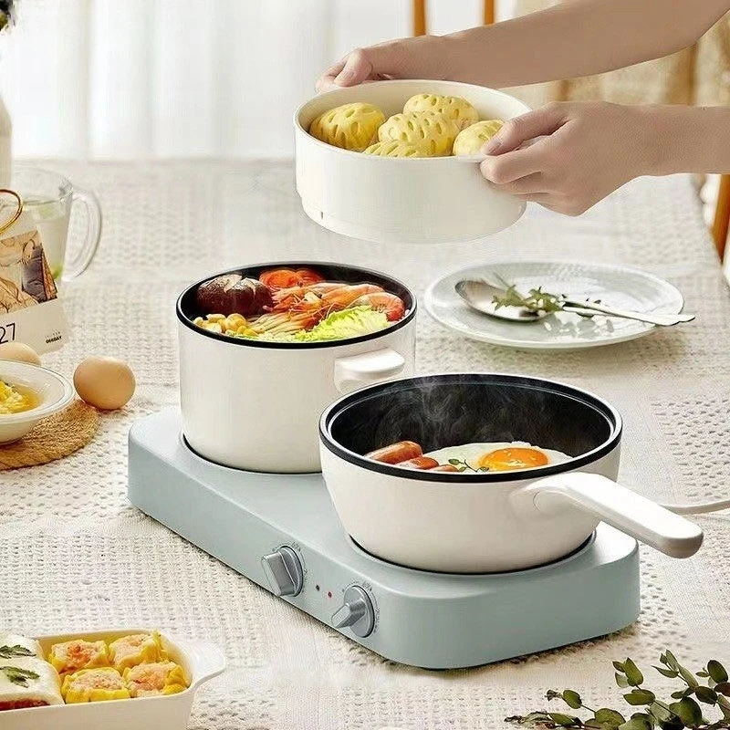 Dual-burner electric cooking pot, multi-functional electric hot pot and frying pan, split-type, suitable for frying, stir-frying