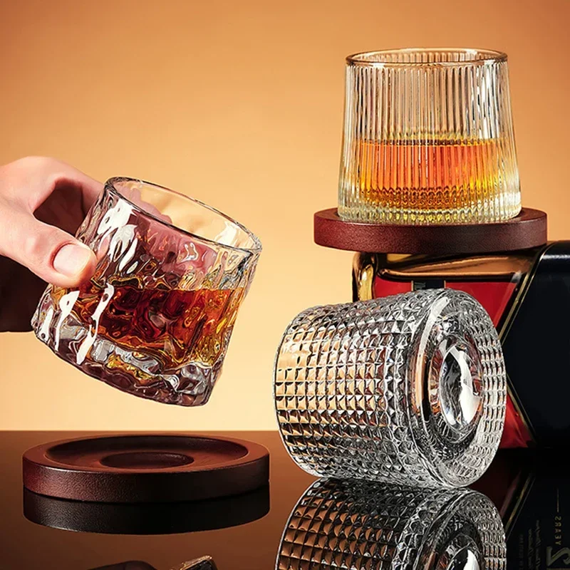 

200ML Whiskey Glasses with Base Durable Spinning Glassware Set Cocktails Wine Brandy Cup Party Drinking Glass Twist Tumbler Nana