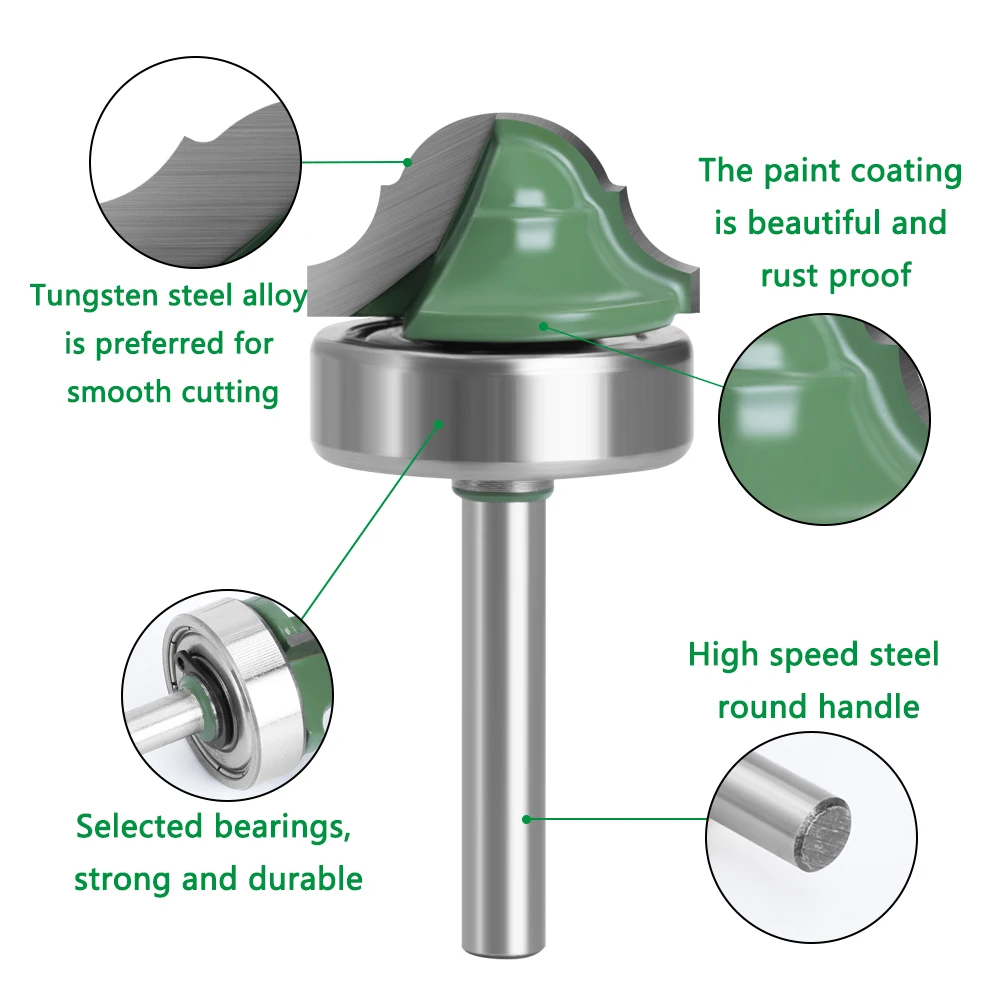 LAVIE 1pc 6.35mm Shank Double Roman Ogee Edging Router Bit Bearing Wood Line Knife fresa per legno Hobbing MC01180