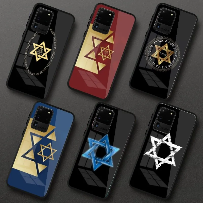 David Jewish Star Phone Case for Samung S23 S22 S21 Pro Ultra A13 A33 A53 NOTE 20 PC Glass Cover Funda Shell