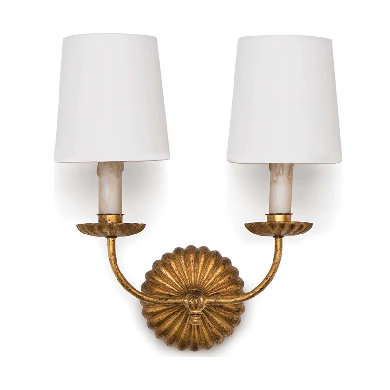 American Retro Wall Lamp Gold Foil Retro Wood Light Fixture Living Room Decoration Fabric Lampshade Staircase Corridor Lighting