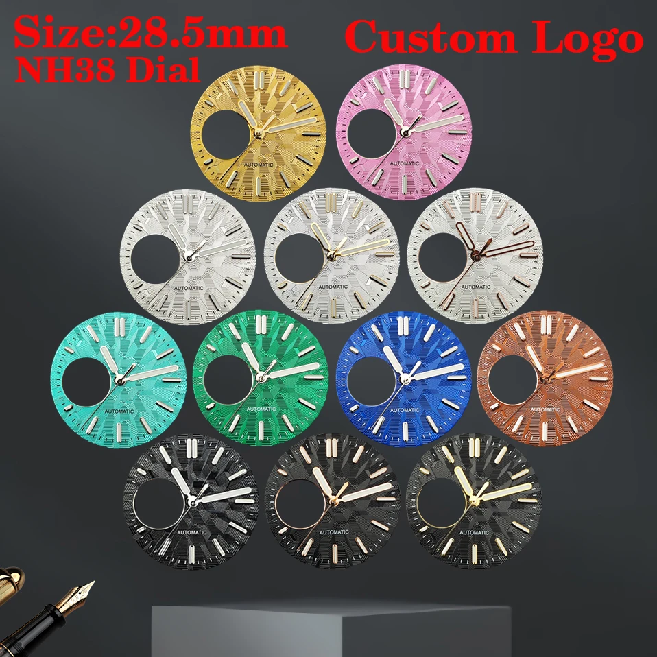 28.5mm NH38 Dial Unmarked Watch Dial Men's Watch Customized Logo Dial Green Light, Suitable for NH38 Movement Watch Accessories