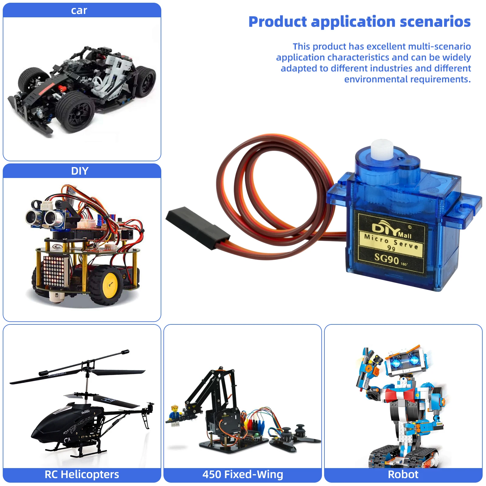 9g Micro Analog Servo SG90 180 Grad mit Zubehör 3Pin Kabel für DIY RC Flugzeug Flugzeug Hubschrauber Auto Roboter Spielzeug