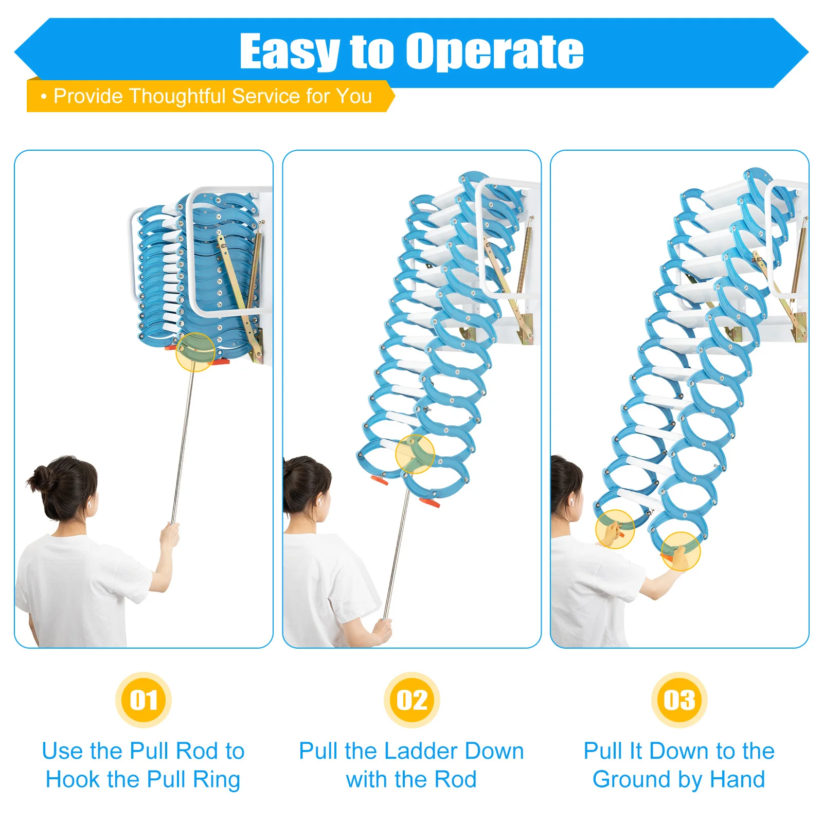 سلم عطري قابل للطي، ارتفاع مثالي 12 خطوة، تصميم متين، ثبات قوي لمتجر مستودعات الطابق السفلي لسقف المرآب العلية