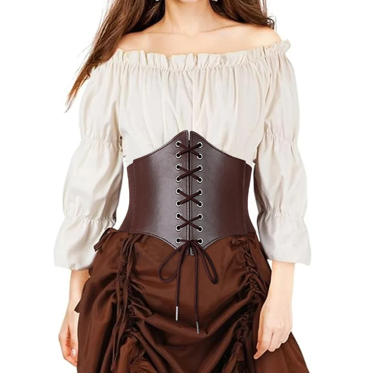 حزام درع جلدي واسع من القرون الوسطى Steampunk الخصر زي إكسسوار للنساء والرجال فايكنغ فارس حزام عتيق لـ Larp Cosplay