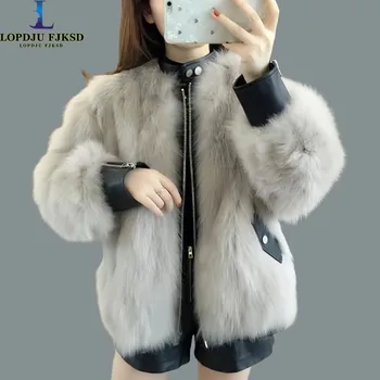 女性のフェイクフォックスファーコート,スプライスされたオーバーコート,大きくて厚い,暖かいジャケット,高品質,新しい冬の服