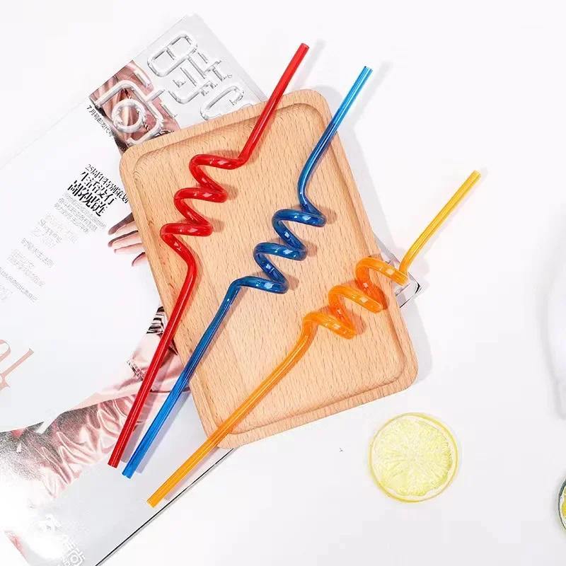 8pcs 26cm Multicolor Plastic Helical Drinking Straws Food Grade Reusable Eco Straw Kids Birthday Party Decorations Supplies