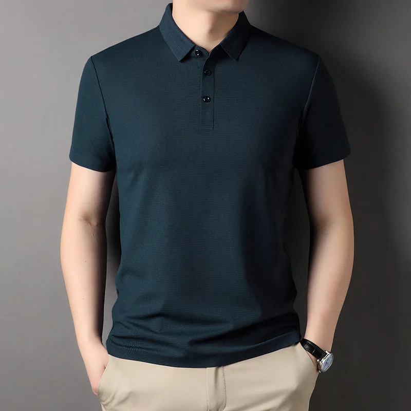 

New Summer Mens Plain Casual Turn Down Collar Polo Shirt Solid Color Short Sleeve Tops Fashions Clothes Men