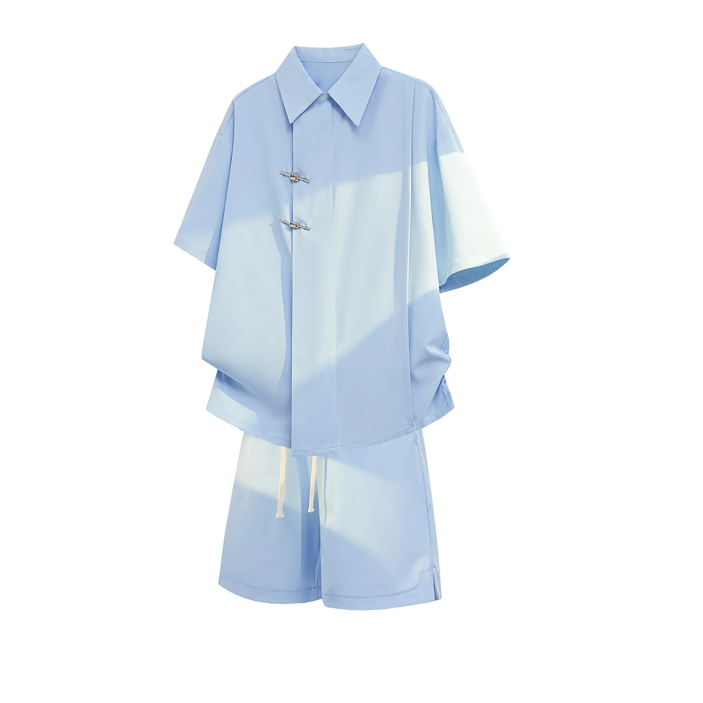 

Summenr Men's 2-Piece Set Loose Shirt And Shorts Elastic Waist Solid Color Casual Outfit Personalized design generous collar