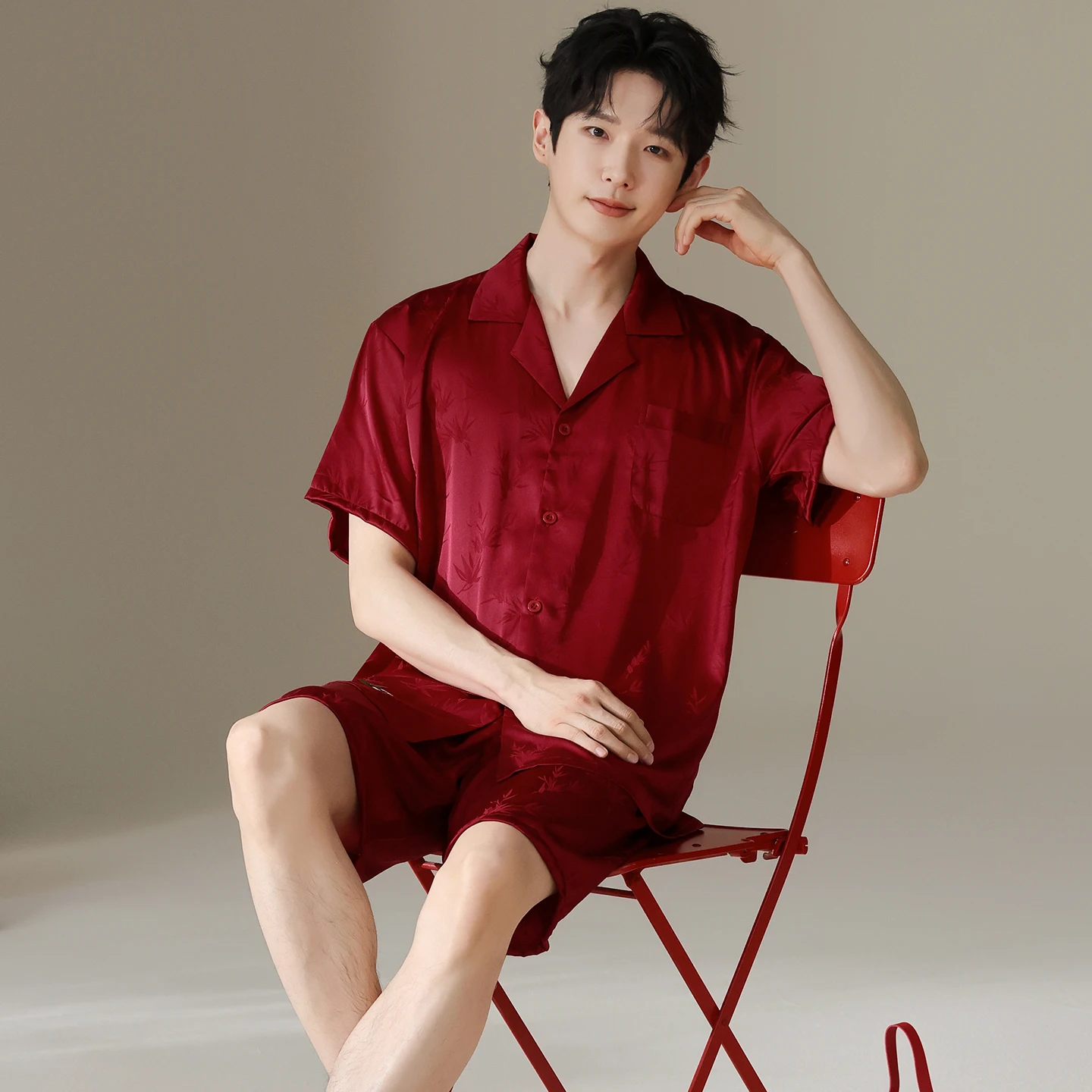 pijama hombre Couple Ice Silk Pajamas Set newlyweds pijama Short Sleeve Luxury Satin Sleepwear Cute Panda Bamboo Print Soft Home