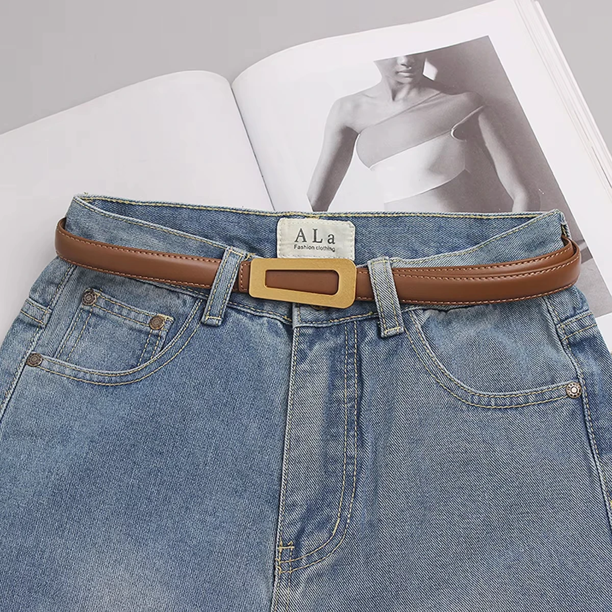 

Women's Thin Belt Korean Edition Fashionable Versatile Set Simple Black Leather Decorative Belt for Jeans