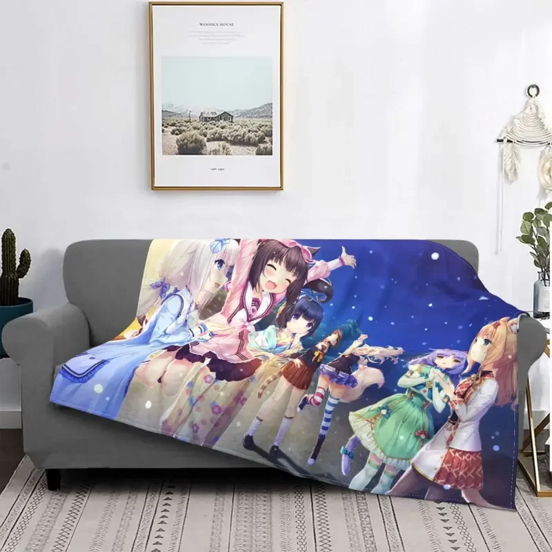 Nekopara Blanket Fleece Decoration chocola vanilla kashou Breathable Lightweight Thin Throw Blankets for Home Outdoor Bedspreads