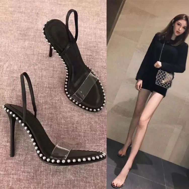 Female Sandal Black Shoes for Women High Heels All-Match Girls Sexy Beige High-heeled Comfort Fashion Low Real Back Strap Pumps