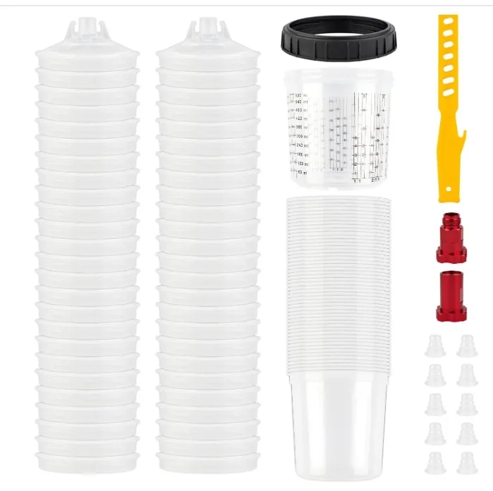 

50 Pcs Disposable Plastic Paint Cups With Lids And Spray Guns For Easy Mixing Application Of