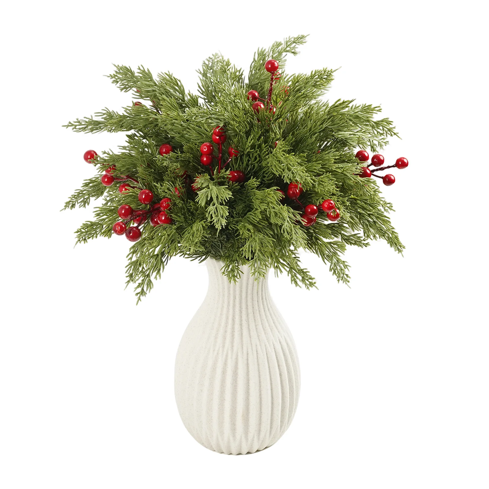 

17.7 Inch Artificial Pine Stems with Red Berries, Christmas Greenery Bouquet for Holiday Table Centerpiece, Mantel and Wreath D