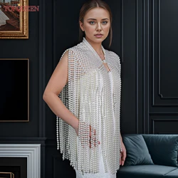 TOPQUEEN Luxury Pearl Body Chain Fishtail Wedding Dress With Cape Necklace Sexy Bikini Vestidos De Noite Vg109