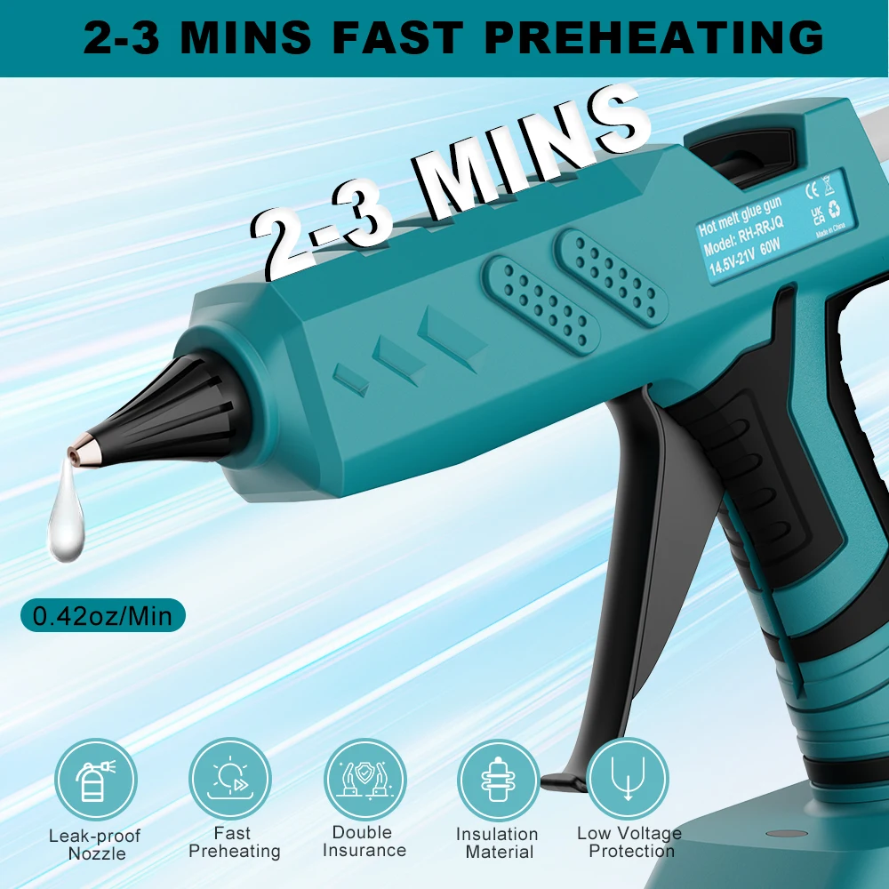 80W Portable Cordless Hot Glue Gun For Makita 18V Li-ion L1815  BL1830 BL1840  BL1850 With 11mm Glue Sticks DIY Repair Tool