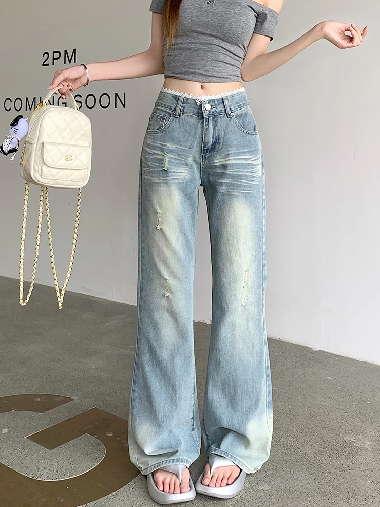 

Jeans Women Vintage Clothing Embroidered Denim Y2K Fashion Korean Style High Waist Black Baggy Loose Streetwear Aesthetic