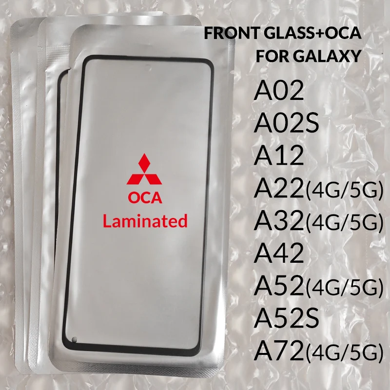 

10PCS TOP GLASS For Samsung Galaxy A02S A22 A12 A32 A42 A52 A52S A72 4G 5G LCD Front Touch Screen Outer Lens Glass With OCA Glue