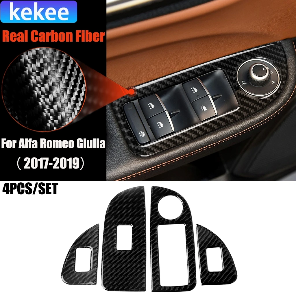 

Carbon Fiber Car Accessories Window Lifting Panel Modified Interior Trim Cover Soft Sticker For Alfa Romeo Giulia 2017-2019
