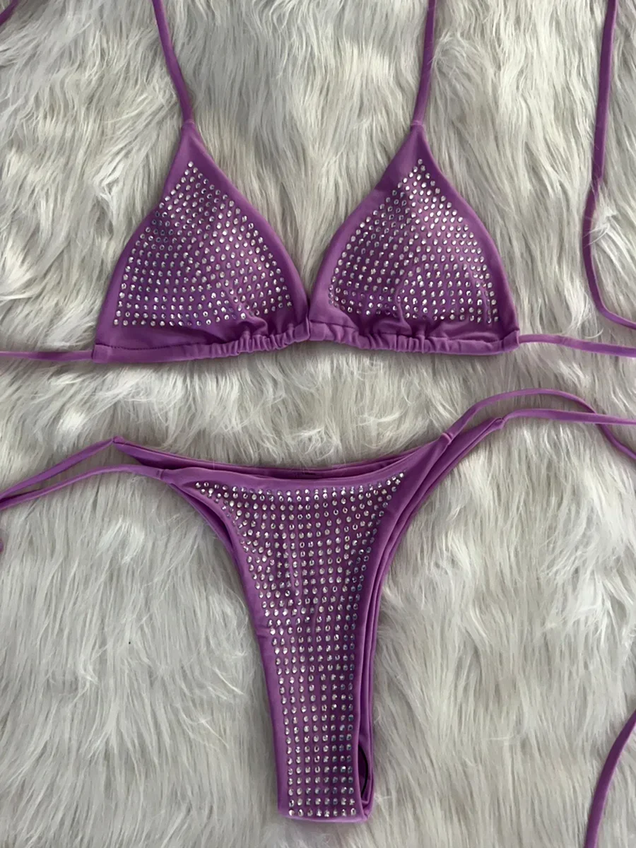 

Блестящие блестки и бриллианты, женские купальники, женский купальник, комплект бикини из двух частей, купальный костюм с лямкой на шее, пляжная одежда для плавания