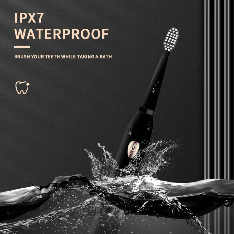 Jianpai adulto negro blanco clásico cepillo de dientes eléctrico acústico adulto modo de 5 velocidades carga USB IPX7 impermeable acústico eléctrico