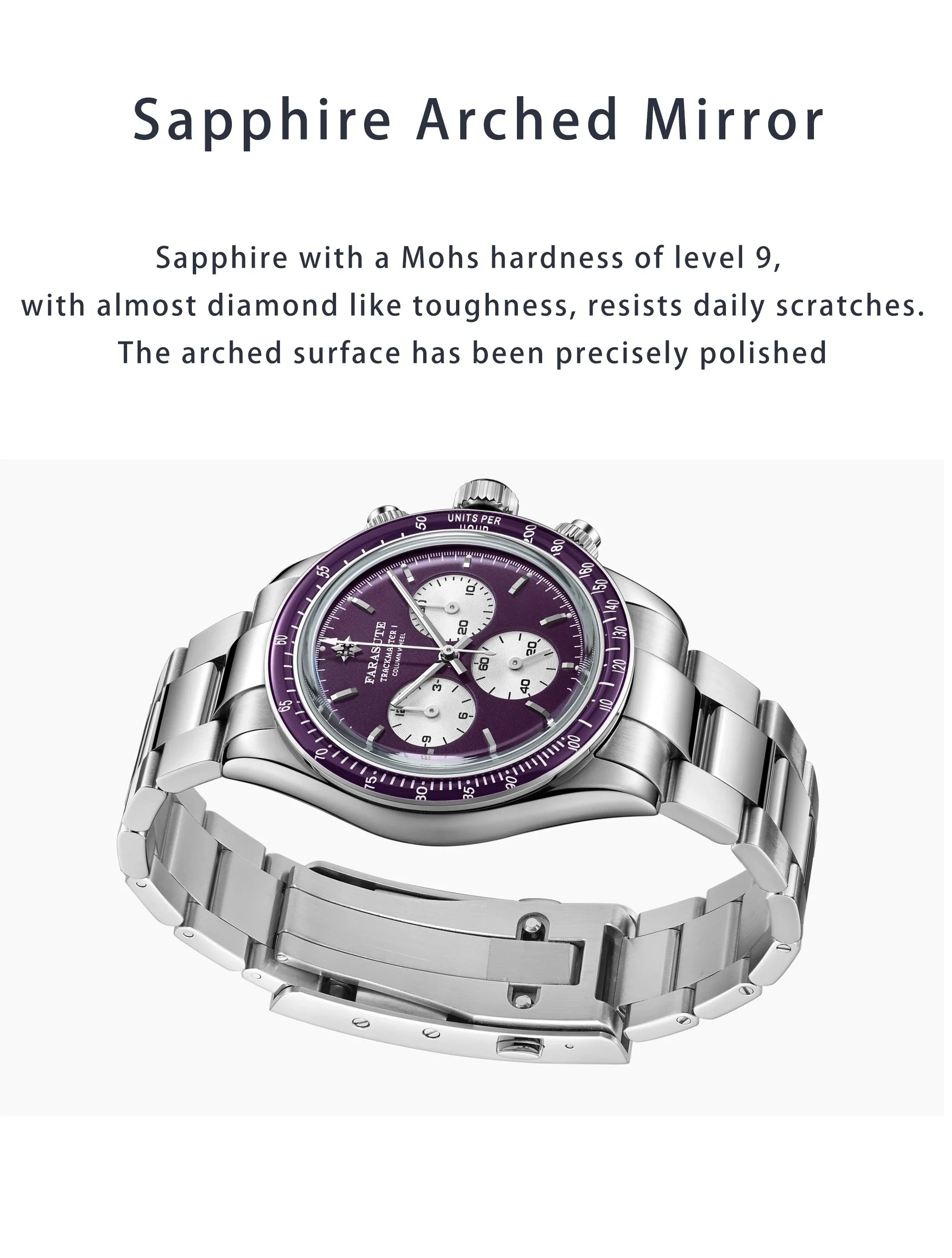 FARASUTE Men Automatic Watch 39mm Luxury Chronograph Mechanical Wristwatch Sapphire Bezel 5ATM  Dandong 4130 Triple Windows