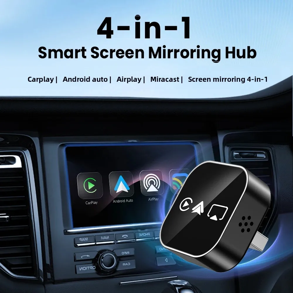 อะแดปเตอร์บลูทูธแบบมีสายเป็นไร้สาย 4-in-1 รองรับ CarPlay, Android Auto, AirPlay และ Mirror Link สำหรับ Audi, Benz, Toyota, VW, Nissan, Volvo