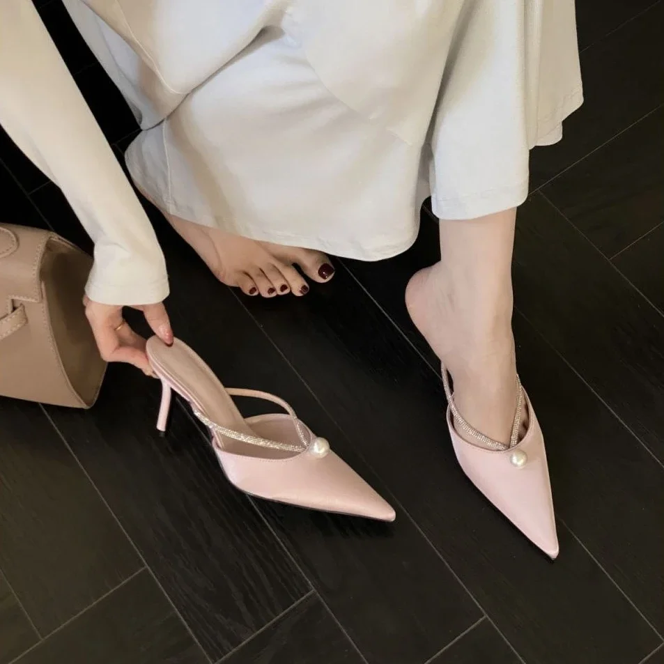 

Slides White Heeled Women's Slippers and Ladies Sandals Sexy Shoes Summer 2025 High Quality Casual Trend Footwear Korea Style 39