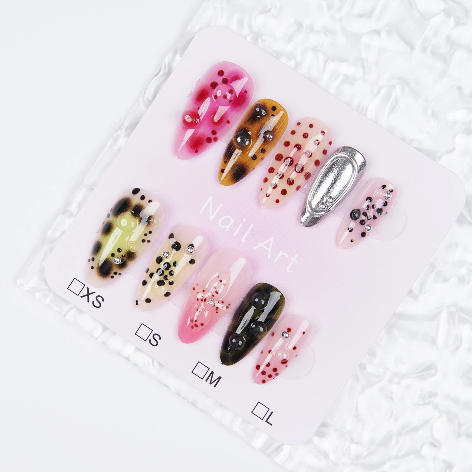 24pcs Press On Nails Trendy 3D Water Drop Almond False Nails Glossy Resin Manicure Kit for Women Party Festival Daily Wear