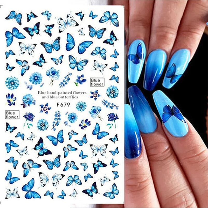 Blue Butterfly Nail art Stickers Spring Theme Colorful Sliders for nails Self Ashesive Sliders Nail Decals Manicure Accessories