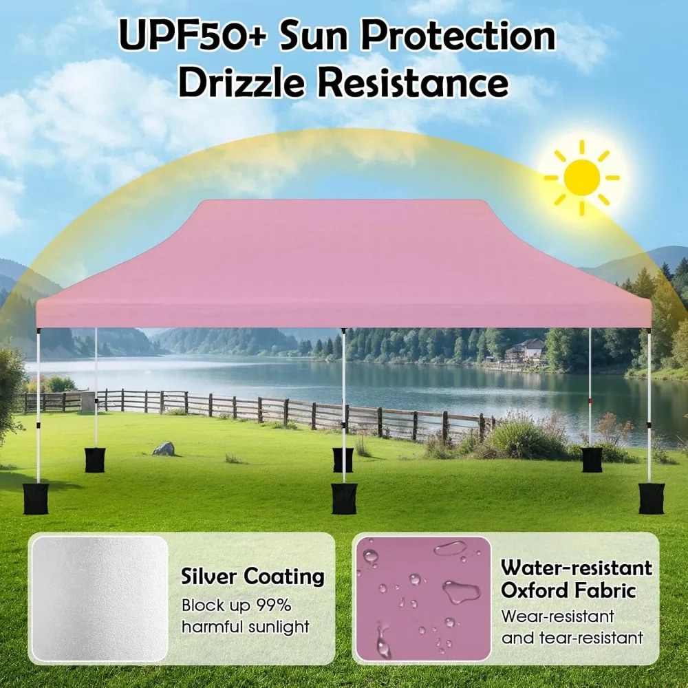 خيمة محمولة بمظلة خارجية، إعداد فوري 10 × 20 قدمًا، عامل حماية من الأشعة فوق البنفسجية 50+، مع 6 أكياس رمل، و12 حصصًا و6 حبال، مثالية للأحداث والظل