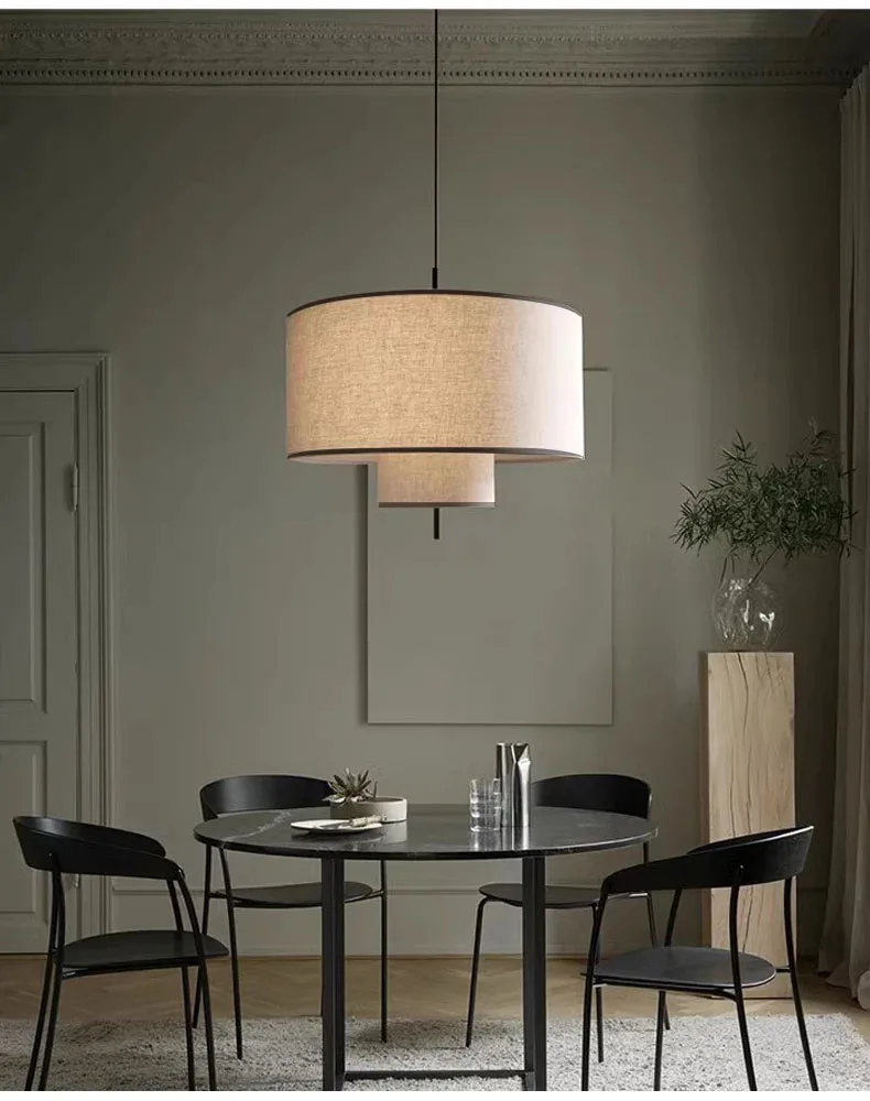 40 50 60CM Linen Fabric Pendant Light E27 Japan Living Room Bedroom Indoor Chandelier Led Restaurant Shop Bar Pendant Lights
