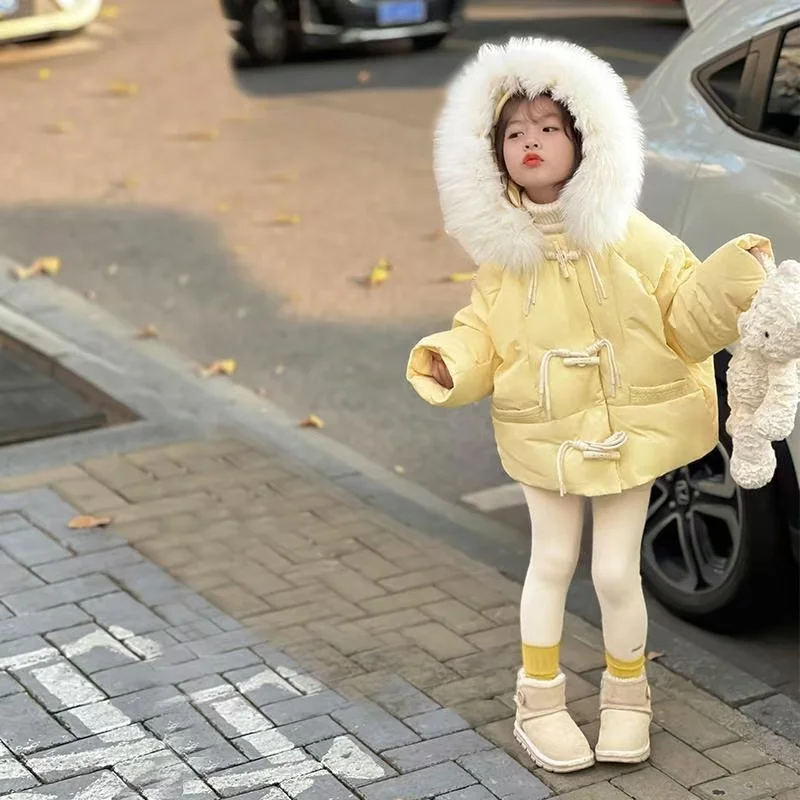 Winter Jackets For Girl Thick Warm Coats Kids Hooded Fur Collar Heavy Outerwear Big Children Cold Weather Parka Snowsuit