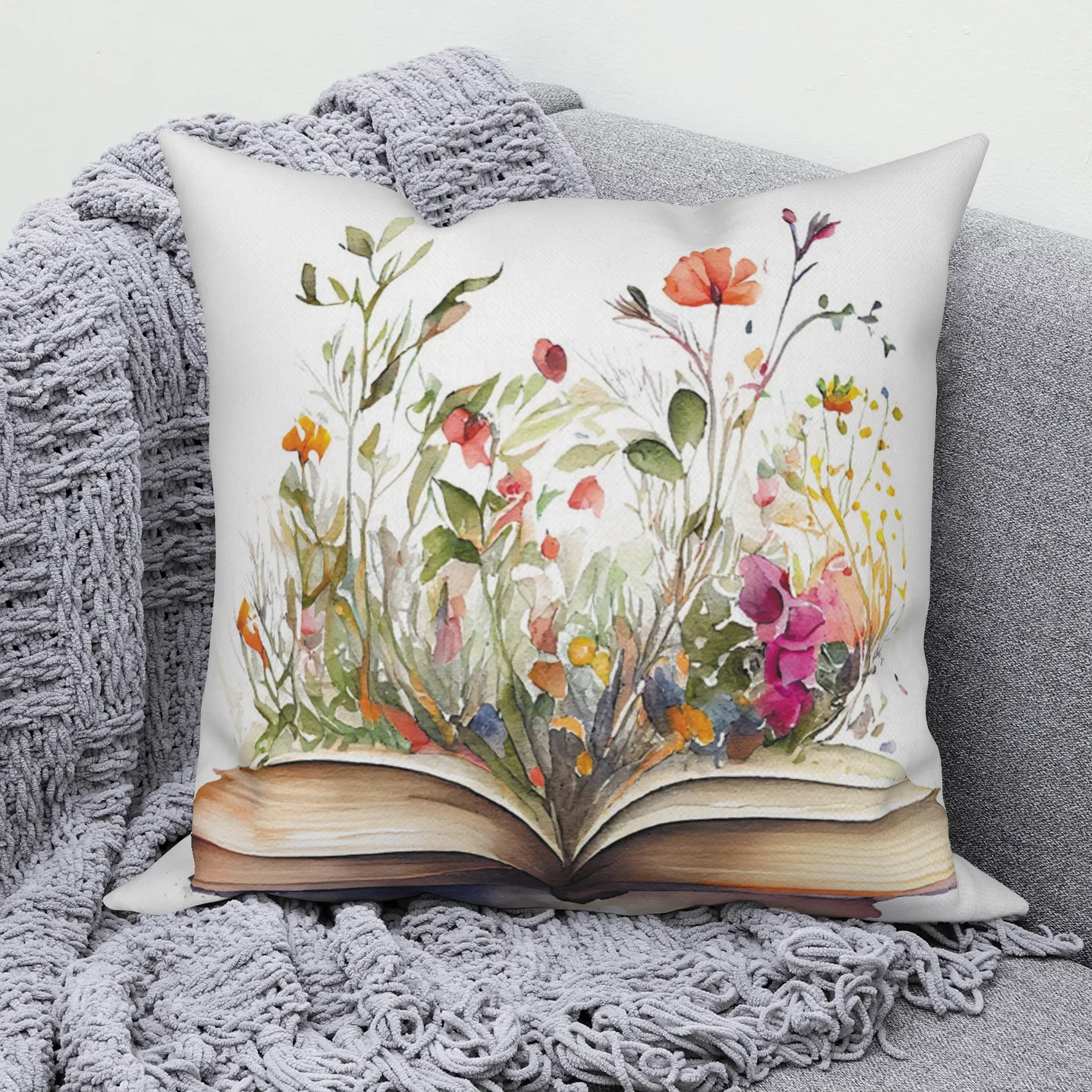 Boho Floral Pillow Cover Spring Flower Sofa Cushion  Square Throw   Modern Home Living Room Decor