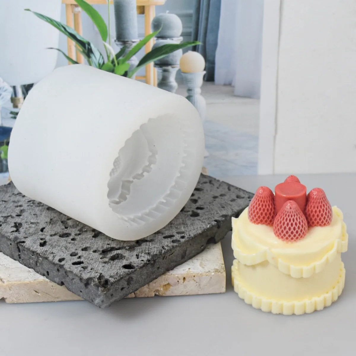 3D Strawberry Cake Shape Silicone Candle Mold DIY Handmade Chocolate Soap Plaster Epoxy Craft Making Tools Ice Cube Baking Molud
