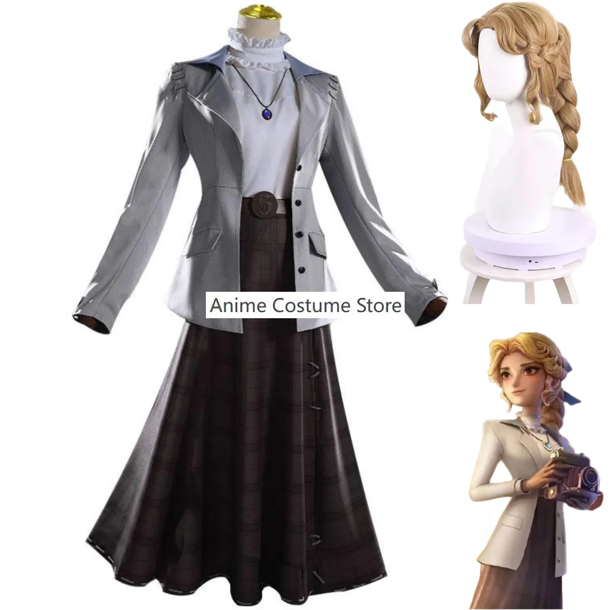 Alice Alice Dross Repórter Cosplay Traje para Mulheres, Anime Game, Identidade, Manga Comprida, Casaco, Malha, Saia, Uniforme, Dia das Bruxas, Carnaval, Terno