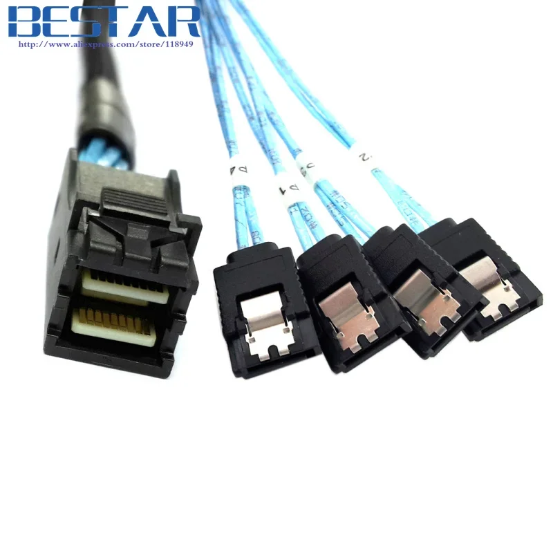 هدف داخلي صغير SAS SFF-8643 إلى 4 SATA 7pin قرص صلب مضيف 6 جيجابت في الثانية كابل غارة لخادم البيانات 50 سم