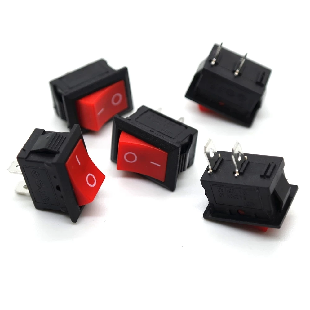 

5PCS KCD1 3Pin 21*15mm ON-OFF Boat Car Rocker Switch 6A/250V10A/125VSnap-in Push Mini Red lid ON/OFF Two Position Toggle Switch