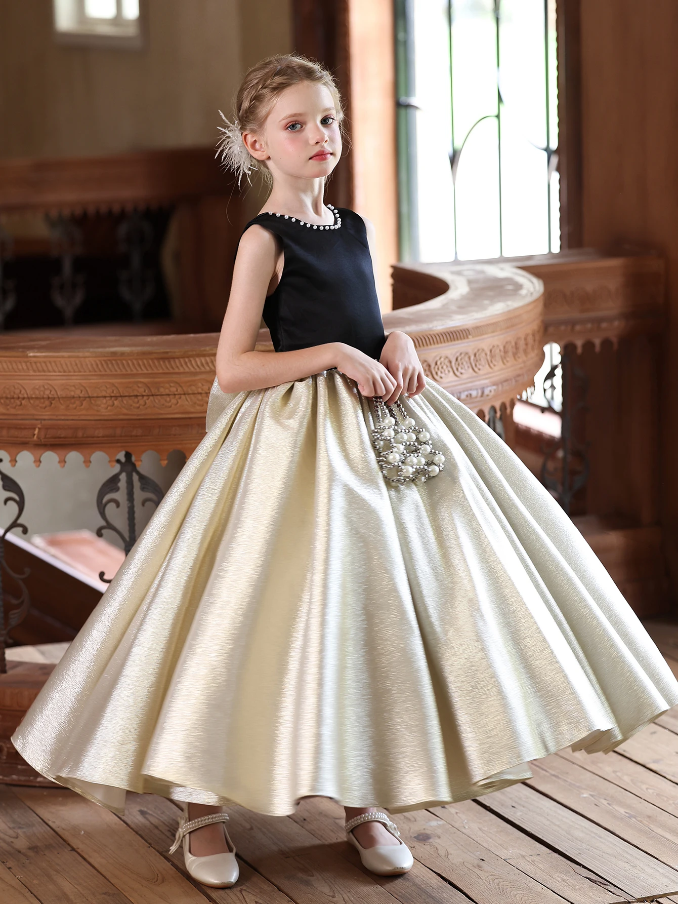 Sukienka dziewczęca z kokardą i małym dekoltem w kształcie litery V, elegancka sukienka księżniczki, odpowiednia na przyjęcia urodzinowe, tańce, występy.