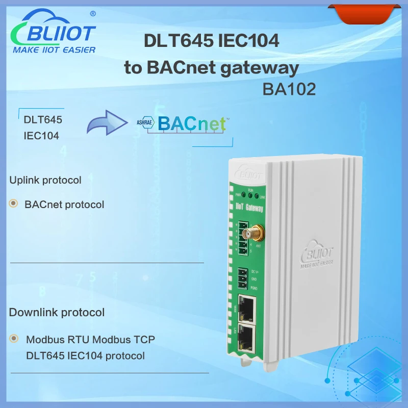 Bliiot industrial protocols gateway Smart Electric Meter DLT645、IEC104 to BACnet/IP Building HVAC ethernet wifi