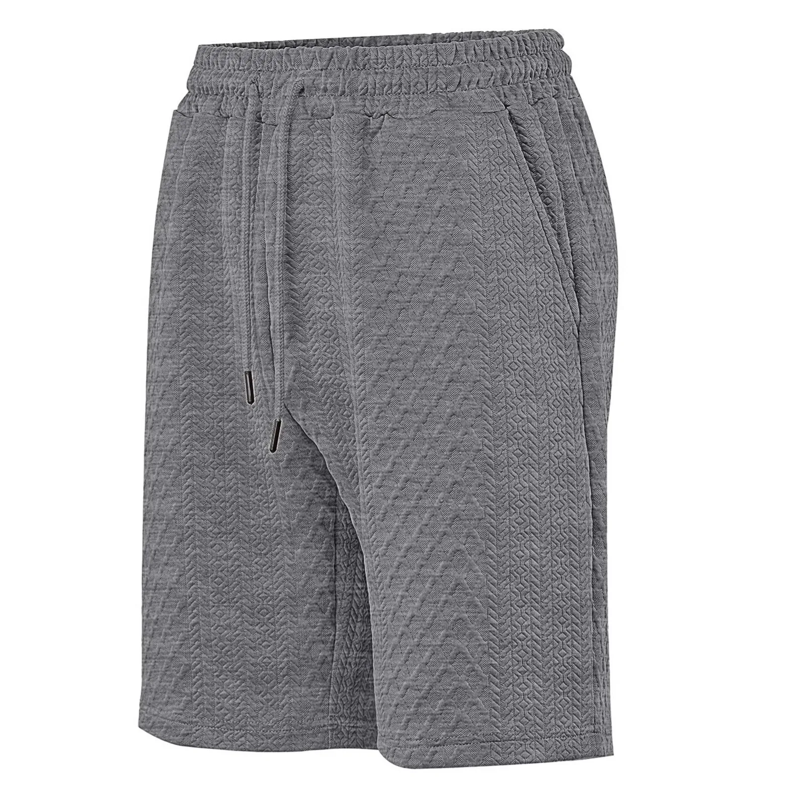 Summer Loose Shorts Drawstring Waist Light Gray Short Pants Geometric Pattern Casual Shorts Jacquard Burgundy Men's Shorts