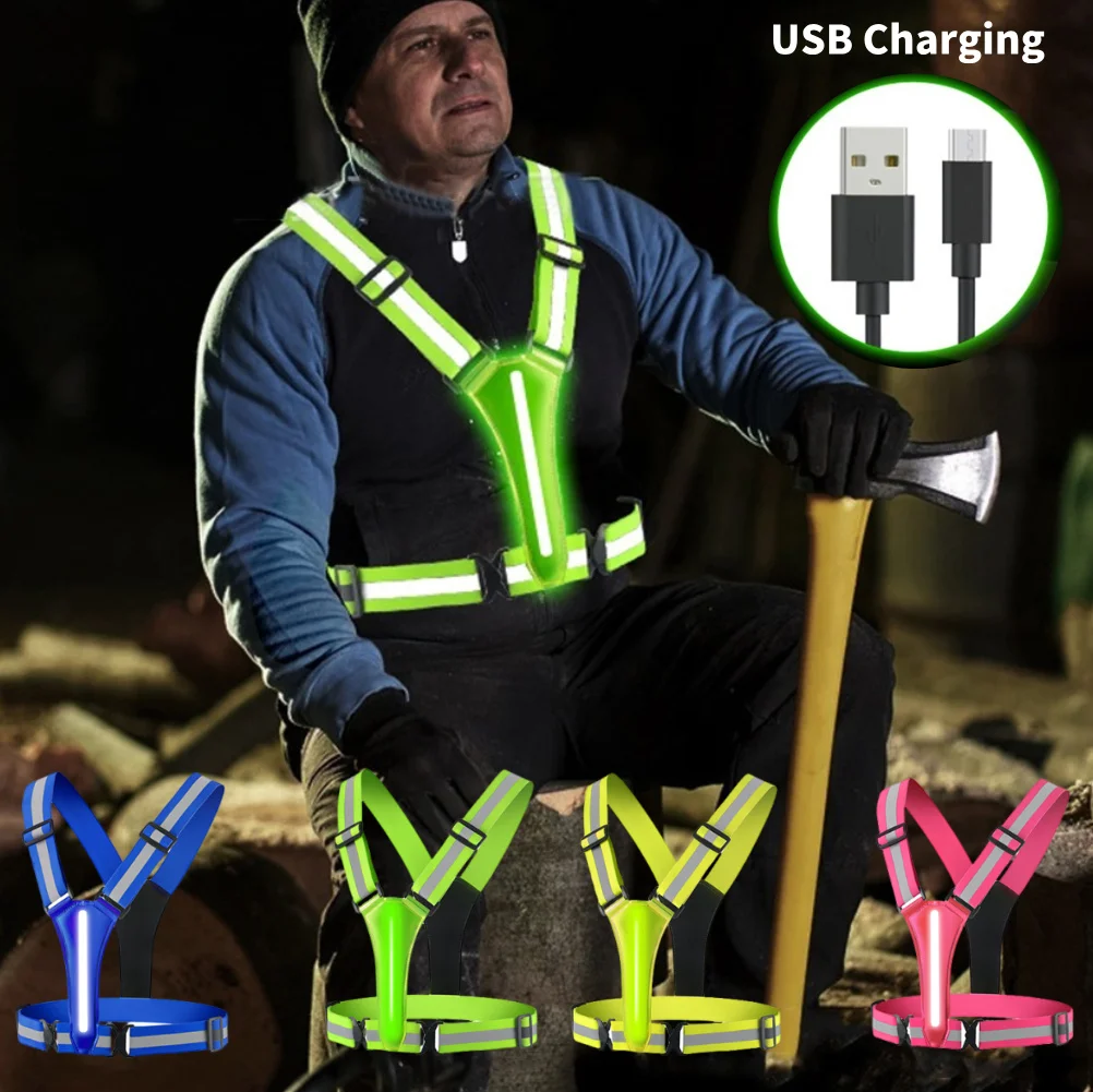 Outdoor Sports Cycling Safety Night Running Vest Adjustable Elastic Flashing LED High Visibility Reflective Vest Riding Clothing